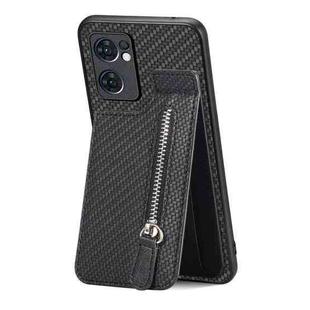 For OPPO Reno7 5G Carbon Fiber Vertical Flip Zipper Phone Case(Black)