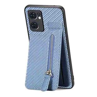 For OPPO Reno7 5G Carbon Fiber Vertical Flip Zipper Phone Case(Blue)