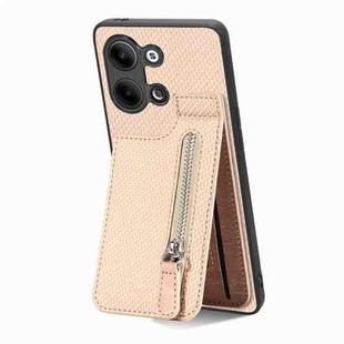 For OPPO Reno9 Carbon Fiber Vertical Flip Zipper Phone Case(Khaki)