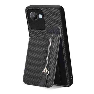For Realme C30 Carbon Fiber Vertical Flip Zipper Phone Case(Black)