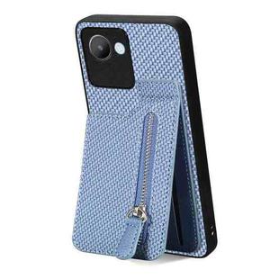 For Realme C30 Carbon Fiber Vertical Flip Zipper Phone Case(Blue)