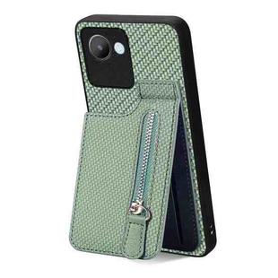 For Realme C30 Carbon Fiber Vertical Flip Zipper Phone Case(Green)