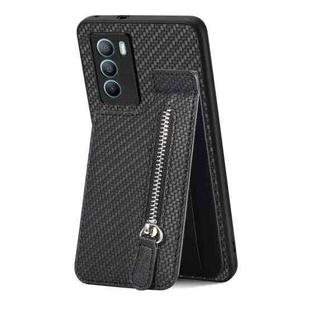 For vivo T1 Carbon Fiber Vertical Flip Zipper Phone Case(Black)