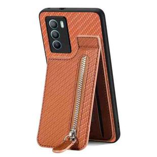 For vivo T1 Carbon Fiber Vertical Flip Zipper Phone Case(Brown)
