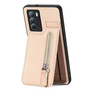 For vivo T1 Carbon Fiber Vertical Flip Zipper Phone Case(Khaki)