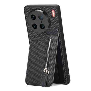 For vivo X90 Pro Carbon Fiber Vertical Flip Zipper Phone Case(Black)