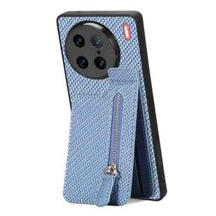 For vivo X90 Pro Carbon Fiber Vertical Flip Zipper Phone Case(Blue)