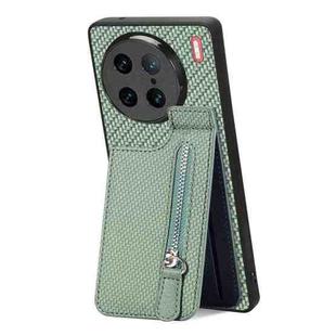 For vivo X90 Pro Carbon Fiber Vertical Flip Zipper Phone Case(Green)