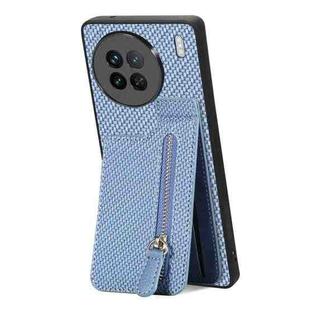 For vivo X90 Carbon Fiber Vertical Flip Zipper Phone Case(Blue)