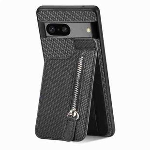 For Google Pixel 7 Carbon Fiber Vertical Flip Zipper Phone Case(Black)