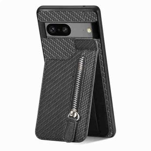 For Google Pixel 7A Carbon Fiber Vertical Flip Zipper Phone Case(Black)