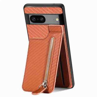 For Google Pixel 7A Carbon Fiber Vertical Flip Zipper Phone Case(Brown)