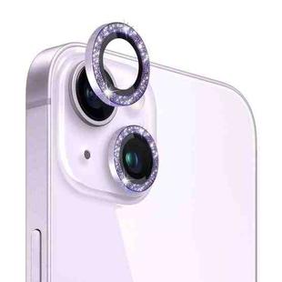 For iPhone 14 / 14 Plus NORTHJO Camera Lens Protector Tempered Glass Bling Glitter Metal Ring Film(Purple)