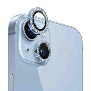 For iPhone 14 / 14 Plus NORTHJO Camera Lens Protector Tempered Glass Metal Rhinestone Ring Film(Sierra Blue)