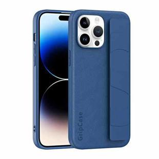 For iPhone 14 Pro Skin Elastic Wrist Grip Back Cover Phone Case(Navy Blue)