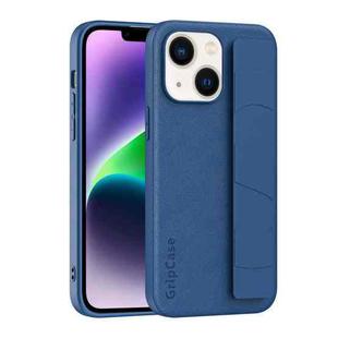 For iPhone 14 Plus Skin Elastic Wrist Grip Back Cover Phone Case(Navy Blue)