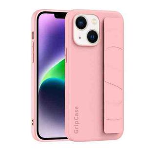 For iPhone 14 Plus Skin Elastic Wrist Grip Back Cover Phone Case(Pink)