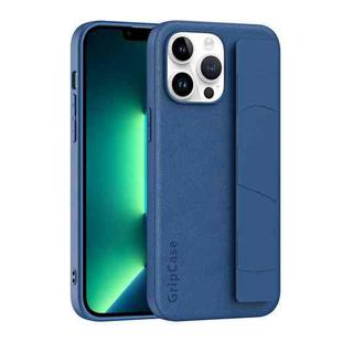 For iPhone 13 Pro Max Skin Elastic Wrist Grip Back Cover Phone Case(Navy Blue)