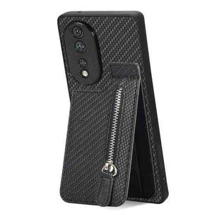 For Honor 80 Carbon Fiber Vertical Flip Zipper Phone Case(Black)