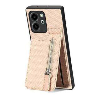 For Honor 80 SE Carbon Fiber Vertical Flip Zipper Phone Case(Khaki)