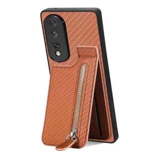 For Honor 80 Pro Carbon Fiber Vertical Flip Zipper Phone Case(Brown)