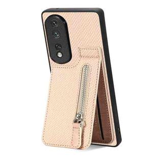 For Honor 80 Pro Carbon Fiber Vertical Flip Zipper Phone Case(Khaki)