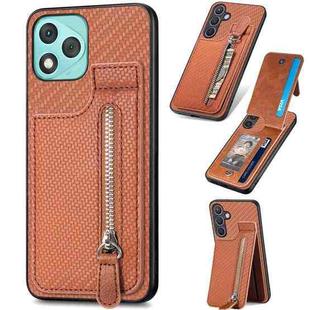 For Honor 400 Lite Global Carbon Fiber Vertical Flip Zipper Phone Case(Brown)