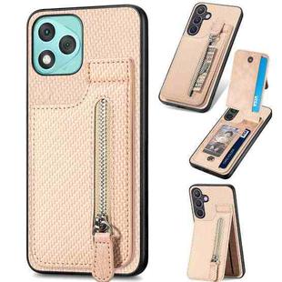 For Honor 400 Lite Global Carbon Fiber Vertical Flip Zipper Phone Case(Khaki)