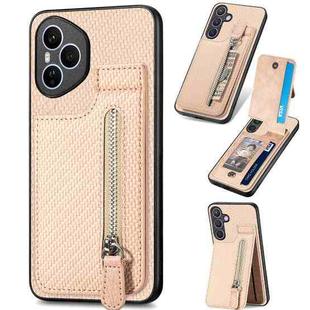 For Honor 400 Global Carbon Fiber Vertical Flip Zipper Phone Case(Khaki)