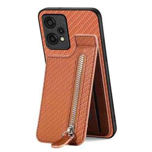 For OnePlus Nord CE 2 Lite Carbon Fiber Vertical Flip Zipper Phone Case(Brown)