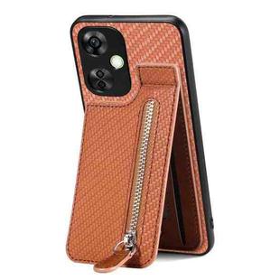 For Oneplus Nord CE 3 Lite Carbon Fiber Vertical Flip Zipper Phone Case(Brown)