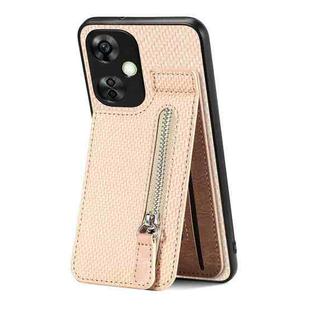 For Oneplus Nord CE 3 Lite Carbon Fiber Vertical Flip Zipper Phone Case(Khaki)