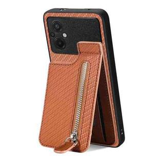 For Xiaomi POCO M5 4G Carbon Fiber Vertical Flip Zipper Phone Case(Brown)