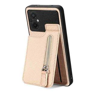 For Xiaomi POCO M5 4G Carbon Fiber Vertical Flip Zipper Phone Case(Khaki)