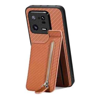 For Xiaomi 13 Pro Carbon Fiber Vertical Flip Zipper Phone Case(Brown)