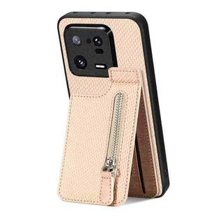 For Xiaomi 13 Pro Carbon Fiber Vertical Flip Zipper Phone Case(Khaki)