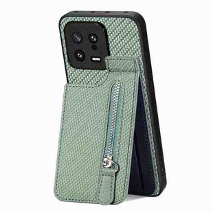 For Xiaomi 13 Carbon Fiber Vertical Flip Zipper Phone Case(Green)