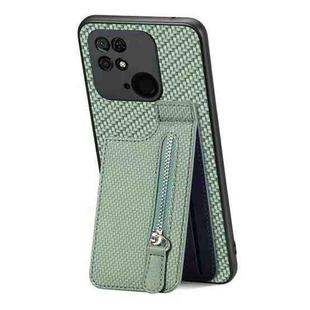 For Redmi 10C Carbon Fiber Vertical Flip Zipper Phone Case(Green)