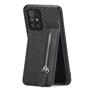 For Redmi 10 Carbon Fiber Vertical Flip Zipper Phone Case(Black)