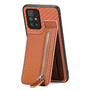 For Redmi 10 Carbon Fiber Vertical Flip Zipper Phone Case(Brown)