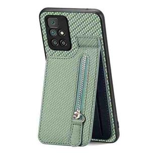 For Redmi 10 Carbon Fiber Vertical Flip Zipper Phone Case(Green)
