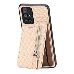 For Redmi 10 Carbon Fiber Vertical Flip Zipper Phone Case(Khaki)