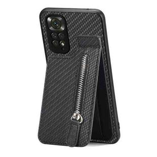 For Redmi Note 11 4G Carbon Fiber Vertical Flip Zipper Phone Case(Black)