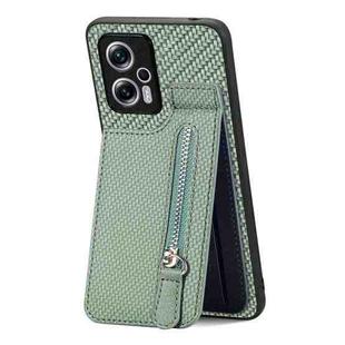 For Redmi Note 11T Pro 5G Carbon Fiber Vertical Flip Zipper Phone Case(Green)