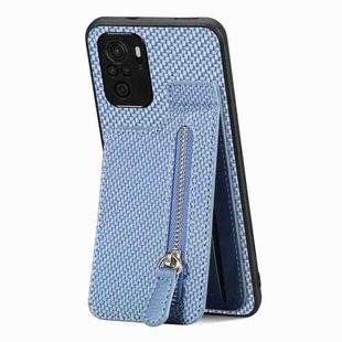 For Redmi Note 10 4G Carbon Fiber Vertical Flip Zipper Phone Case(Blue)