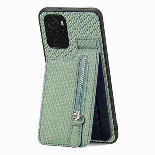 For Redmi Note 10 4G Carbon Fiber Vertical Flip Zipper Phone Case(Green)