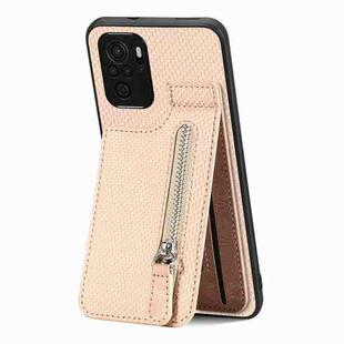 For Redmi Note 10 4G Carbon Fiber Vertical Flip Zipper Phone Case(Khaki)