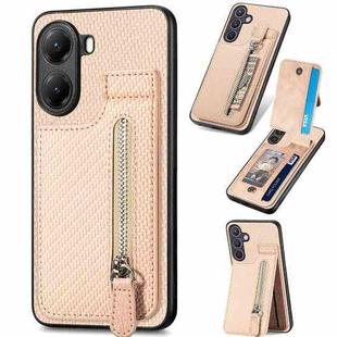 For Redmi Turbo 4 Carbon Fiber Vertical Flip Zipper Phone Case(Khaki)