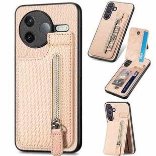 For Redmi K80 / Poco F7 Pro Carbon Fiber Vertical Flip Zipper Phone Case(Khaki)