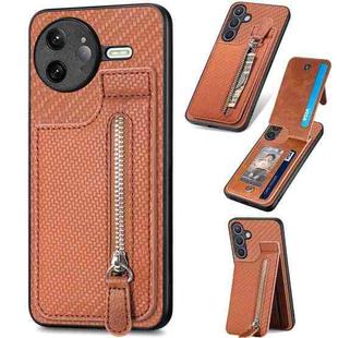 For Redmi K80 Pro / Poco F7 Ultra Carbon Fiber Vertical Flip Zipper Phone Case(Brown)